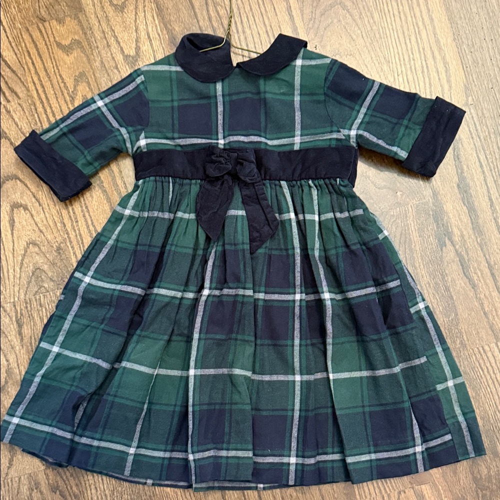 Bella Bliss Plaid Green and Navy corduroy Kids Dress size 5